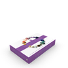 A rectangular box labeled "Carry Me Crystals—Chakra Clearing & Oracle Card Deck" by Schiffer Publishing, Ltd. features images of colorful crystals in a circle on the lid, set against a plain white background.