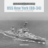 Black and white image of the USS New York (BB-34) on a gray background with 'Legends of Warfare' branding.