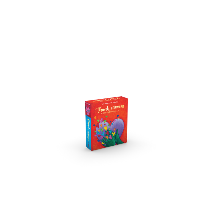 The Thank Forward box by Schiffer Publishing, Ltd. features a small, colorful design with a red background and floral illustration—ideal for sharing acts of kindness or gratitude cards filled with positivity.