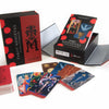 Tarot Médiéval by Schiffer Publishing, Ltd. features a medieval-inspired tarot deck with an ornate red and black box, colorful cards spread out, and an open booklet showing a decorative interior lining.