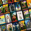 A vibrant display of the Steele Wizard Tarot by Schiffer Publishing, Ltd., showcasing detailed illustrations and symbolic artwork across a range of tarot archetypes, suits, and characters.