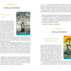 A two-page spread from the Steele Wizard Tarot by Schiffer Publishing, Ltd. features the Nine and Ten of Swords cards, with images, keywords, interpretations (upright and reversed), guidance, and quotes on cream pages with blue and yellow accents.
