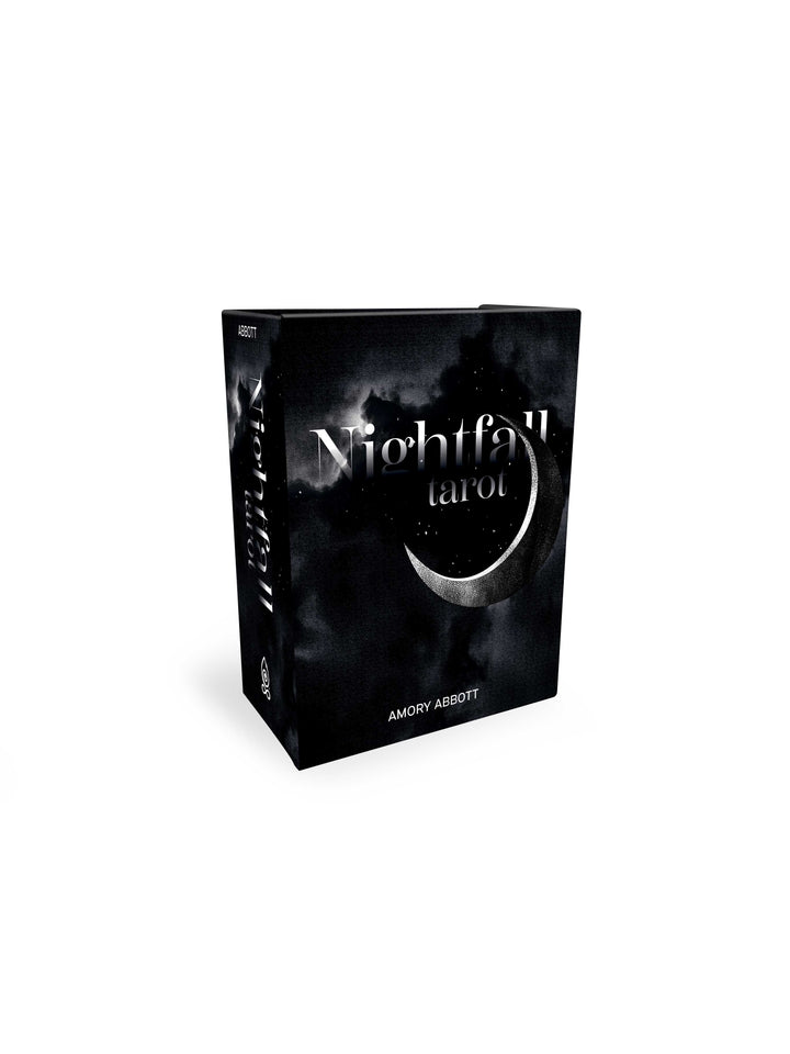 Nightfall Tarot by Schiffer Publishing, Ltd. is a 78-card deck featuring a dark, cloudy night sky with a crescent moon on the box, offering a unique interpretation of the classic Rider-Waite-Smith Tarot.