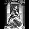 The High Priestess card from the 78-card Nightfall Tarot deck by Schiffer Publishing, Ltd. depicts a robed woman seated between two pillars, holding a scroll, with a crescent moon at her feet and marked II.