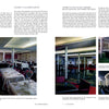 A two-page magazine spread spotlights tourist class dining and social rooms on the SS United States, with four photos showcasing its elegant dining areas and lounges. Published by Schiffer Publishing, Ltd., it highlights this iconic ocean liner.