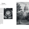 Capitol America by Schiffer Publishing, Ltd. features a black-and-white photo of the Texas State Capitol’s circular dome with historical text on Texas statehood, December 29, 1845, highlighting iconic American architecture.