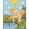 The Time Changer's Tarot by Schiffer Publishing, Ltd. features cards like The Star, showing a nude woman by a pool pouring water beneath eight shining stars and lush green hills in the background.