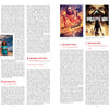 The magazine spread reviews post-apocalyptic films using columns of text, star ratings, movie posters, red headers, and bold white-and-red design—all showcasing "World Gone Wild, Restocked and Reloaded 2nd Edition" by Schiffer Publishing, Ltd.