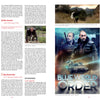 A two-page magazine spread showcases "World Gone Wild, Restocked and Reloaded 2nd Edition" by Schiffer Publishing, Ltd., with film reviews, an apocalypse movie guide, action images, and text filling most of the pages.