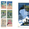 A spread from Broadway Poster Art by Schiffer Publishing, Ltd. features six vintage Lost in the Stars posters from the Music Box Theatre on the left, and a large blue poster with people’s silhouettes and stars on the right.