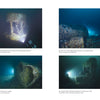 Four underwater photos from The Adriatic Affair by Schiffer Publishing, Ltd.: a diver inspects an engine, ship’s boilers, another engine angle, and a diver’s silhouette near remains from this Nantucket maritime disaster.