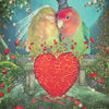 Two lovebirds, one in a veil and one in a top hat, sit close on a stone bench amid roses and a red heart. "6 The Lovers" is an enchanting card from The Westwood Tarot by Schiffer Publishing, Ltd.