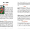 An open book, The Vedic Tarot by Schiffer Publishing, Ltd., shows the Ten of Shields card with interpretations and keywords on one page, and insights into Tarot wisdom via ancient languages and spiritual symbolism on the other.