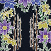 The Six of Wands card from The Animystic Tarot by Schiffer Publishing, Ltd. features six wooden wands with purple and yellow flowers, green leaves, and white outlines set against a black background for a mystical effect.