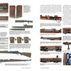 A two-page spread from *ERMA: Erfurter Maschinenfabrik, 1924–2003, Vol. 1* (Schiffer Publishing) features labeled photos and diagrams of vintage rifles, bayonets, mechanisms, parts, German small arms, and ammunition with detailed descriptions.