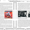 Two book pages with black decorative borders, text, and B&W band photos. The left page highlights the Iron Maiden album cover—a heavy metal classic—featured in "Hallowed By Their Name: The Unofficial Iron Maiden Bible" by Schiffer Publishing, Ltd.
