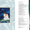 A woman in white kneels by a pond under a starry sky as a deer looks on. On the right, the Gaian Tarot table of contents from Schiffer Publishing, Ltd. displays sections, page numbers, and a butterfly tab reflecting earth-centered spirituality.