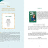 A spread from the Gaian Tarot by Schiffer Publishing, Ltd. features a photo of a woman on grass with trees behind her. The left page covers the Two’s theme, while the right explains the Two of Air in this multicultural tarot deck.