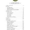 A table of contents page for Boadicea’s Tarot of Earthly Delights by Schiffer Publishing, Ltd., with an illustration of a woman among plants evoking fine art tarot. Sections cover tarot, animals, and fungi, with titles and page numbers.