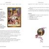 Boadicea's Tarot of Earthly Delights by Schiffer Publishing, Ltd. features the Six of Combustion card: left page shows a festive celebration; right page lists meanings, symbols, and keywords with a flaming artichoke illustration.