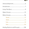 The Butterfly Wisdom Tarot by Schiffer Publishing, Ltd. features a Table of Contents page with an orange script header, yellow butterfly artwork, and chapter listings—like Acknowledgments, Introduction, and transformative healing with Butterfly Tarot.