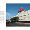 Photograph of the iconic Coca-Cola Bottling Plant in Los Angeles, featured in Architreasures by Schiffer Publishing, Ltd., with ocean liner-inspired design, rounded white walls, porthole windows, a Coca-Cola sign, and tree-lined sidewalk.