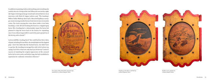 The book "Lotteva Wagner Davis" by Schiffer Publishing, Ltd. explores vintage wooden coin-operated arcade machines with red and yellow frames, admired for their nostalgic charm by hand tattoo artists and the Wagner tattooist family.