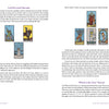 A book spread from "Read Like a Queen" by Schiffer Publishing, Ltd. features Tarot card meanings with three cards on the left and a detailed Six of Cups spread with notes on the right to enrich your Tarot practice.