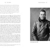 A black-and-white photo shows a young man in a leather aviator jacket and scarf. Beside him is a book page from "The Aviator" by Schiffer Publishing, Ltd., detailing aviation training. Caption: Jim the fighter pilot. NASM.