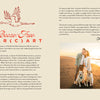 A book spread from Schiffer Publishing, Ltd.’s The Booze-Free Bar(c)art Book shows a stork with a cocktail, the title, a welcome note, and a beach photo of a woman with two dogs; text highlights alcohol-free cocktails and inclusivity.