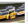 Schiffer Publishing, Ltd.’s Automobili Lamborghini Special Edition showcases a fleet of luxury sportscars racing down the track, led by a striking yellow model with black accents, capturing high-speed excitement at a world-class motorsport event.