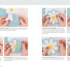 A step-by-step craft tutorial from HeartFELT Crafts to Make and Give by Schiffer Publishing, Ltd. shows how to assemble a felt daisy coaster with photos and instructions—perfect for beginners using white, yellow, and blue felt.
