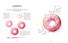 Yummy Watercolor by Schiffer Publishing, Ltd. features a beginner’s guide to painting tasty pink desserts: step-by-step instructions on the left and a finished donut with colorful sprinkles on the right.