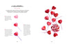 Yummy Watercolor by Schiffer Publishing, Ltd. features an art tutorial spread for beginners on drawing red heart-shaped lollipops, with step-by-step instructions on the left and finished desserts with a peppermint on a white background to the right.