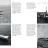 Four black-and-white photos of the USS Yorktown (CV-10) at sea capture striking views from various angles, featuring planes launching and distinctive decks—all from Schiffer Publishing, Ltd.'s Legends of Warfare series.