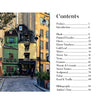 A vibrant Paris street scene with colorful buildings, including a green café featuring French signage for Odette, appears next to a table of contents from The Little Book of French Signs by Schiffer Publishing, Ltd., listing chapters like Painted Facades and Metro.
