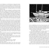 A two-page book spread from Rebel Voyage featuring a black-and-white illustration of a Nat Benjamin schooner under construction, surrounded by columns of narrative text.