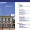 A wide view of Independence Hall in Philadelphia beneath a blue sky, its clock tower centered. On the right is a table of contents for "Meet the Presidents: USA 250th Birthday Special Edition" by Schiffer Publishing, Ltd.