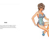 Illustration of a woman with curly hair in blue frilly corset, matching panties, feathered heels, and lace robe in a pin-up pose. Text on the left names the Schiffer Publishing, Ltd. lingerie as "Dorothy's Girls.