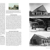 A two-page spread in "The Historic Dutch American Barns of New Jersey and Southern New York" by Schiffer Publishing, Ltd. pairs text on early American barns with historic black-and-white photos, each captioned to highlight their architectural significance.