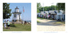 Left: Visitors gather by the restored Port Clinton Lighthouse at Shores & Islands Ohio, a scenic Midwest getaway. Right: Summer cottages with American flags line a sandy path near Nickel Plate Beach. Schiffer Publishing, Ltd.