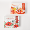 Two “Watercolor the Easy Way Paint-Your-Own Watercolor Cards Autumn” kits by Schiffer Publishing, Ltd. are shown: one with pumpkins and fall leaves, another featuring Christmas designs with poinsettias and greenery.