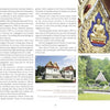 A two-page spread in *Bucks County, Pennsylvania* by Schiffer Publishing, Ltd. describes local religious sites, with images of a golden Buddha statue, temple buildings, and a pyramid-shaped memorial amid trees and grass.