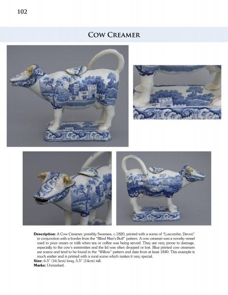 A cow creamer collage inspired by extraordinary British transferware (1780-1840), reflecting classic antique dinnerware, from Schiffer Publishing, Ltd.