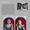 A page in "100 Southern Artists" by Schiffer Publishing, Ltd. features Barbara Rivera’s bio, her painting with two people, and two pop surrealism oil paintings of a pale-skinned woman in a blue dress and dramatic makeup before a red arch.
