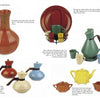 A catalog page displays Catalina Island Pottery and Tile from Schiffer Publishing, Ltd., featuring pitchers, teapots, and mugs in bold hues—vintage island-made wares crafted by Catalina Clay Products—on a white background.