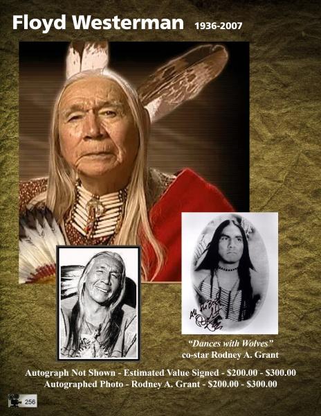 The Western Movie Photographs and Autographs by Schiffer Publishing, Ltd. features a Floyd Westerman tribute poster with his portrait, photos including one with Rodney A. Grant, celebrating his legacy among Western movie stars.