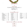 Table of contents page with a festive wreath atop. Sections cover A Christmas Tarot by Schiffer Publishing, Ltd.: major arcana meanings, 3-card spreads, and resources—ideal for exploring this Majors-only Tarot deck. Page numbers included.