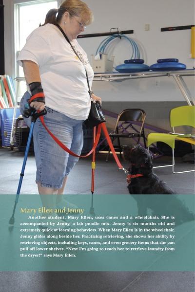 A woman with two canes holds a leash for her attentive black poodle-mix service dog, who sits and looks up at her—one of many inspiring stories in "Ambassador Dogs" from Schiffer Publishing, Ltd.