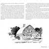 A black-and-white house sketch with a sloped roof, central door, and leafy surroundings appears below text on a book page in "In Every Season" by Schiffer Publishing, Ltd., evoking classic Martha’s Vineyard charm.